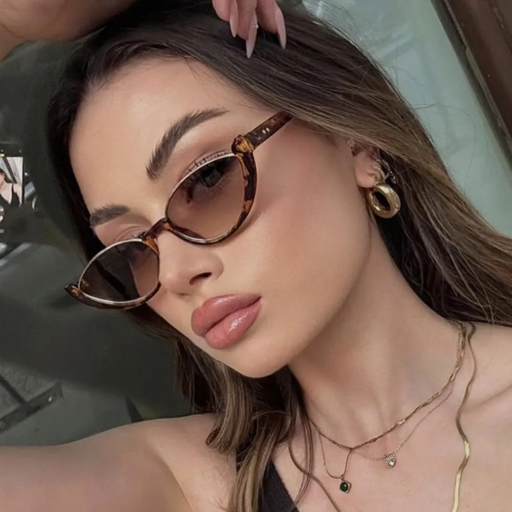 Cat Eye Vintage Sunglasses Women Semi-Rimless Small Frame Eyewear Women Glasses Female