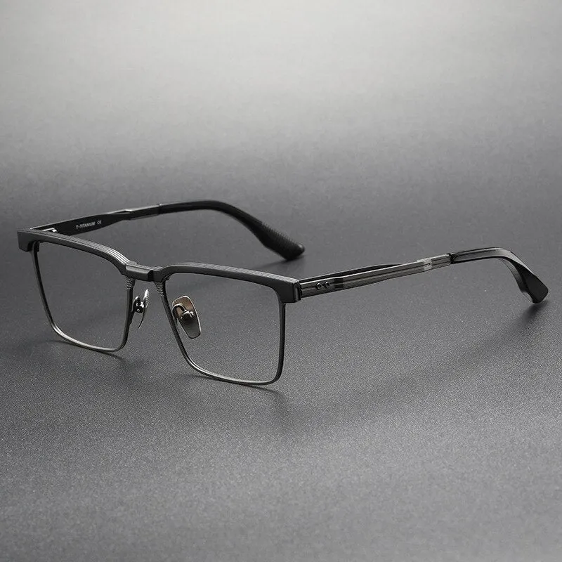 CCspace Men's Full Rim Square Titanium Eyeglasses 55037