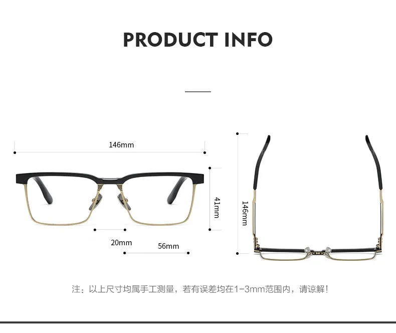 CCspace Men's Full Rim Square Titanium Eyeglasses 55037