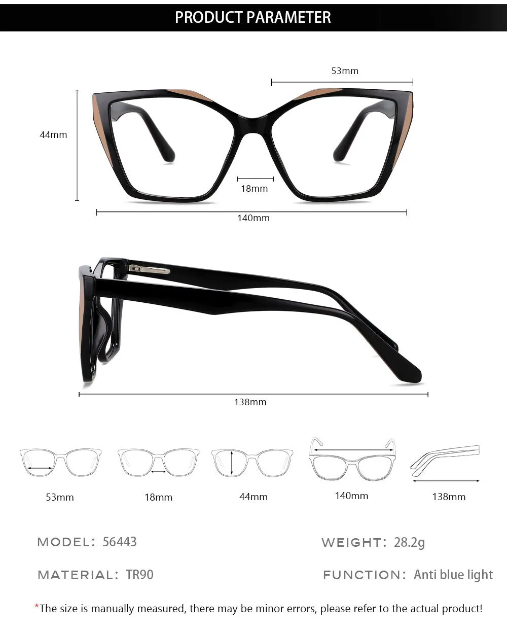 CCspace Unisex Full Rim Large Square Tr 90 Titanium Eyeglasses 56443