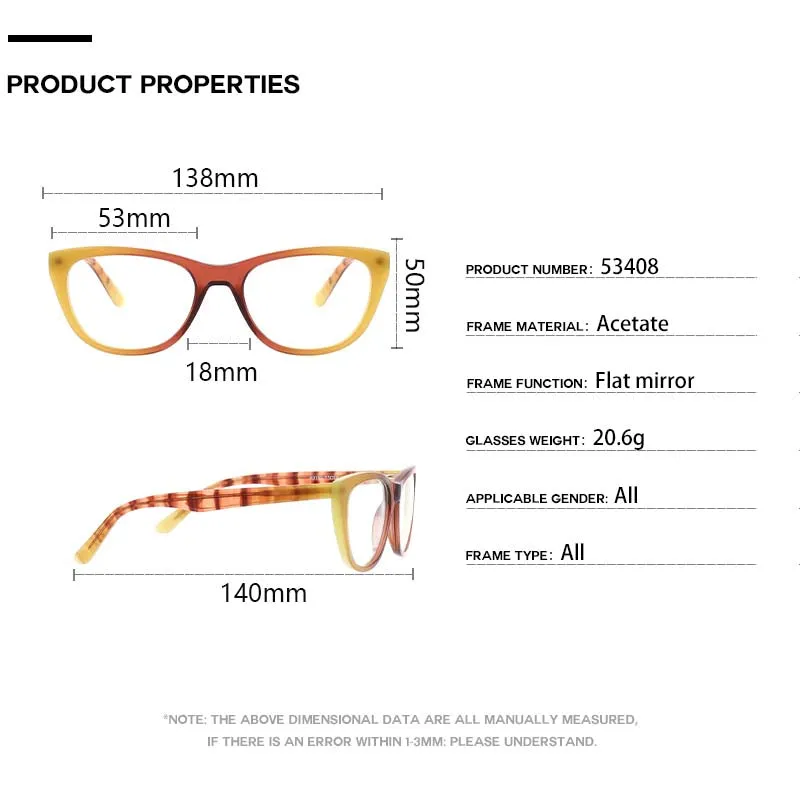 CCspace Unisex Full Rim Oval Cat Eye Acetate Frame Eyeglasses 53408