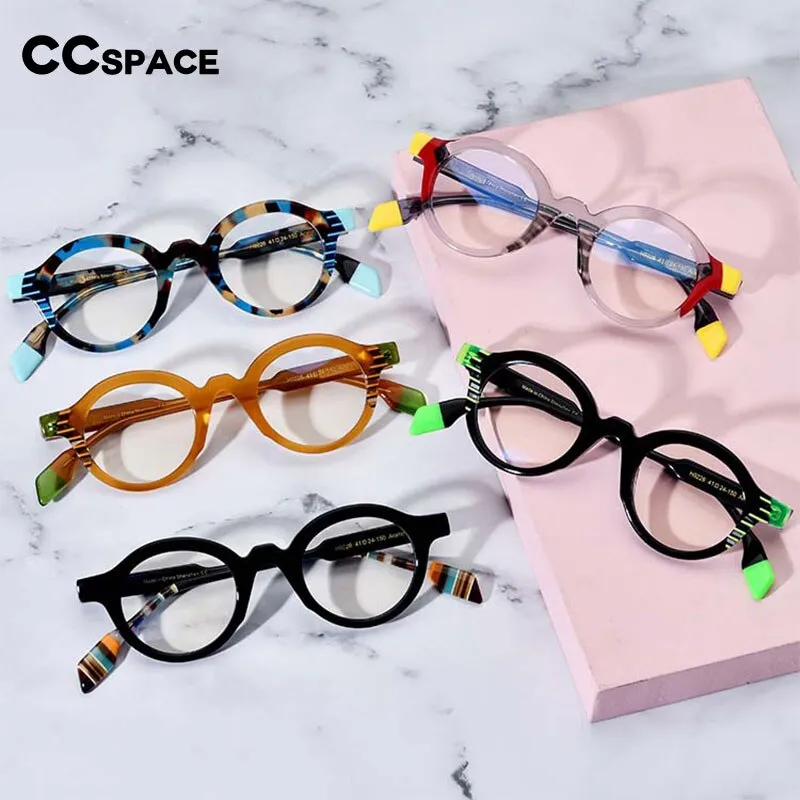CCspace Unisex Full Rim Round Acetate Eyeglasses 53153