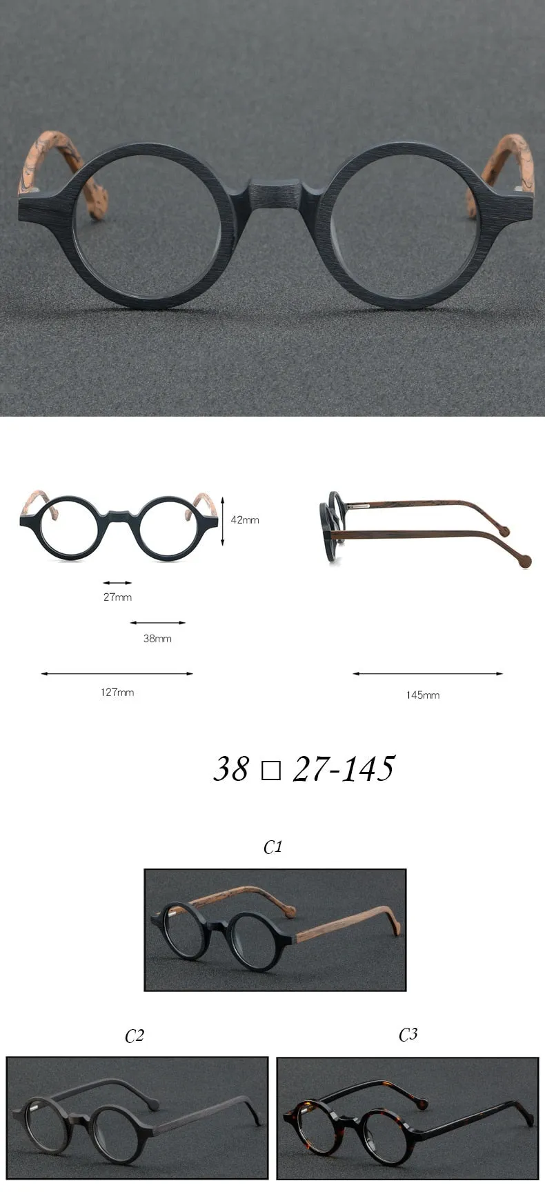 CCspace Unisex Full Rim Round Acetate Eyeglasses 55724