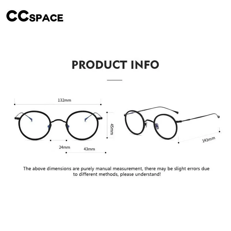 CCspace Unisex Full Rim Round Titanium Eyeglasses 53234