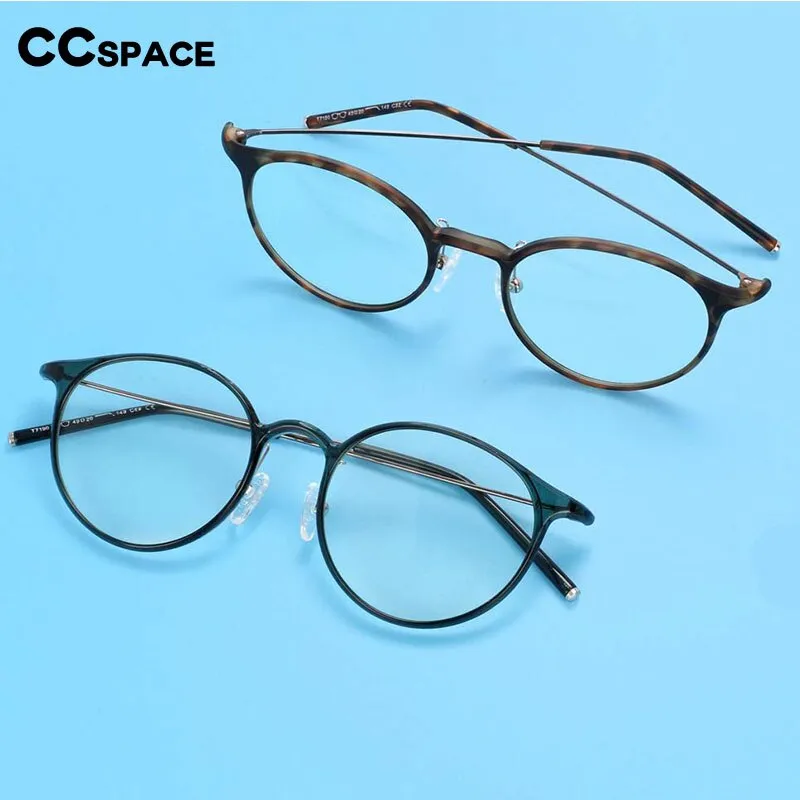 CCspace Unisex Full Rim Round Tr 90 Titanium Frame Eyeglasses 54274