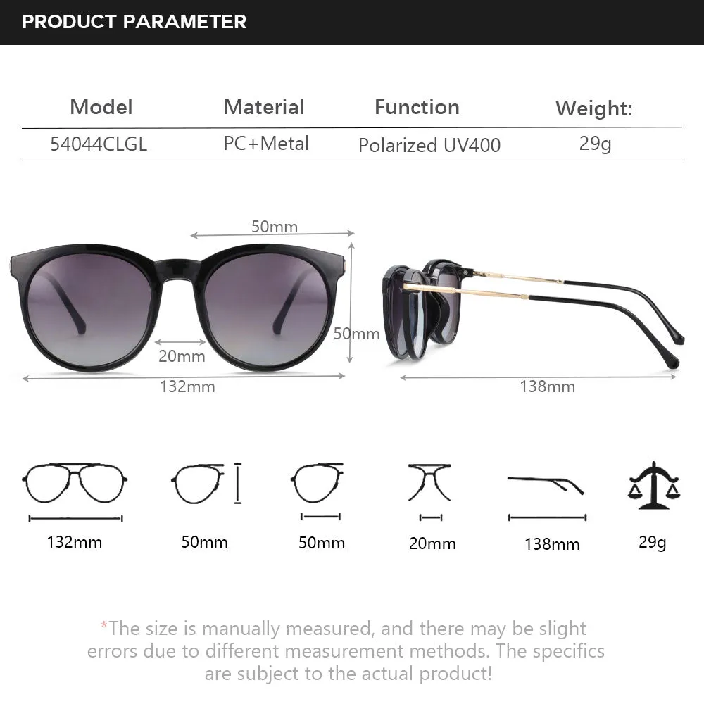 CCspace Unisex Full Rim Round Tr 90 Titanium Frame Eyeglasses Clip On Sunglasses 54044