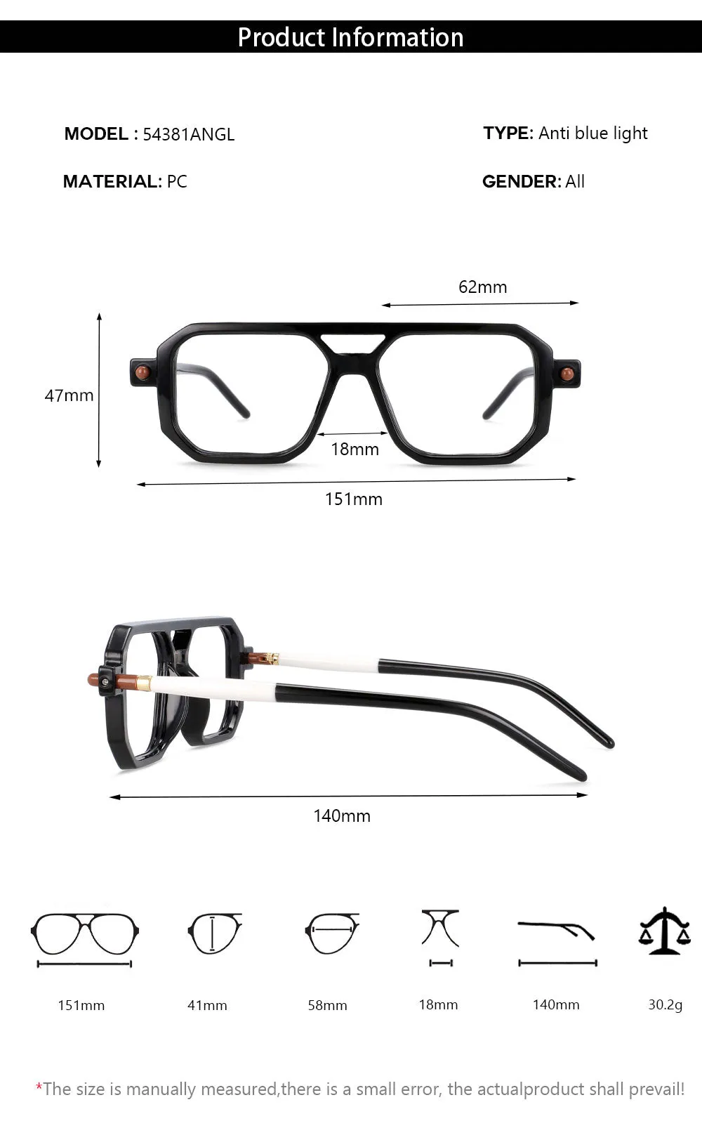CCspace Unisex Full Rim Square Acetate Frame Eyeglasses 54381
