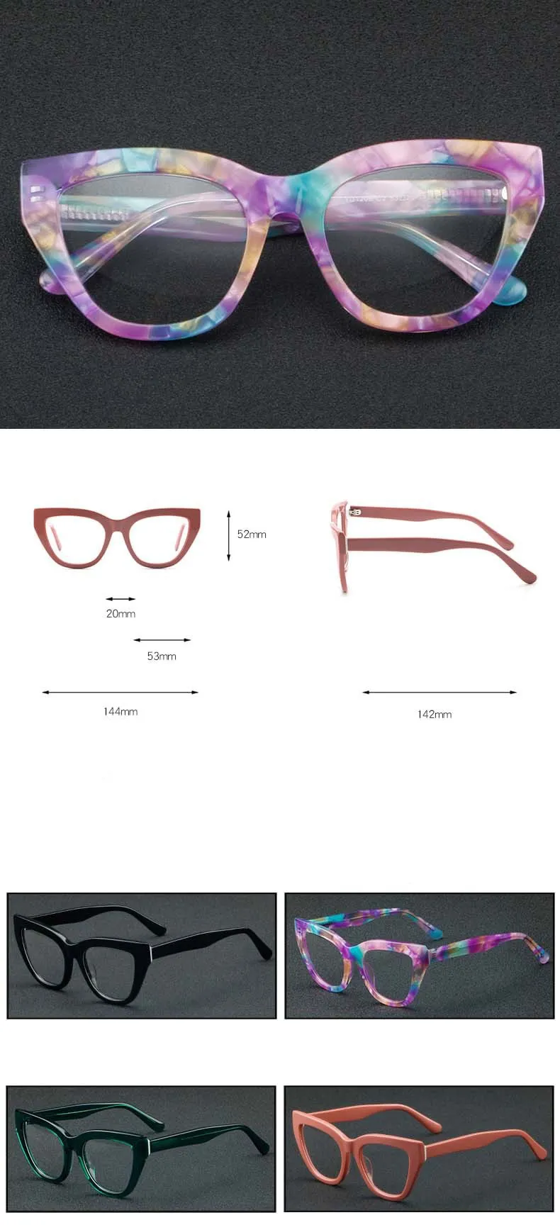 CCspace Unisex Full Rim Square Cat Eye Acetate Eyeglasses 56813