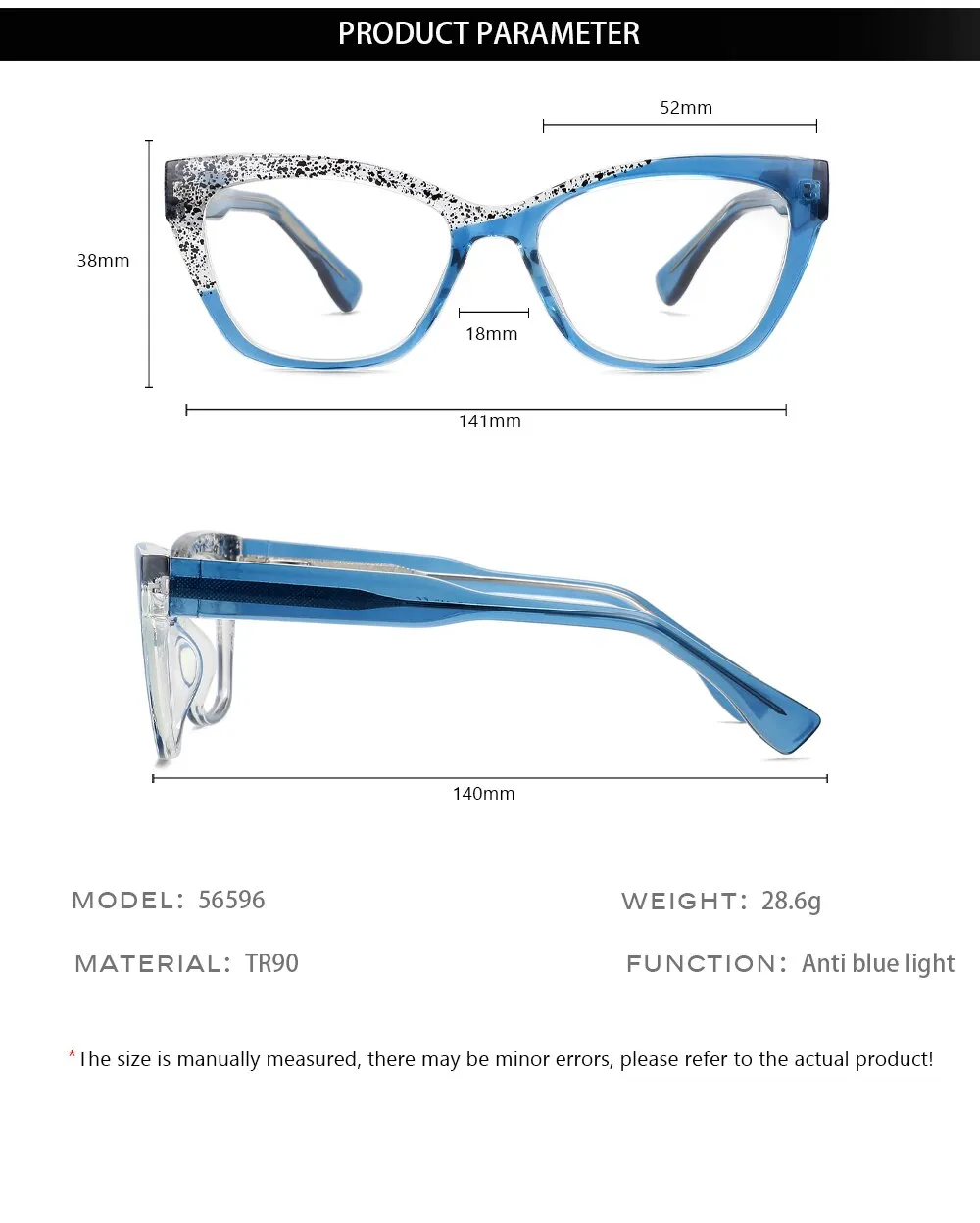 CCspace Unisex Full Rim Square Cat Eye Tr 90 Titanium Eyeglasses 56596