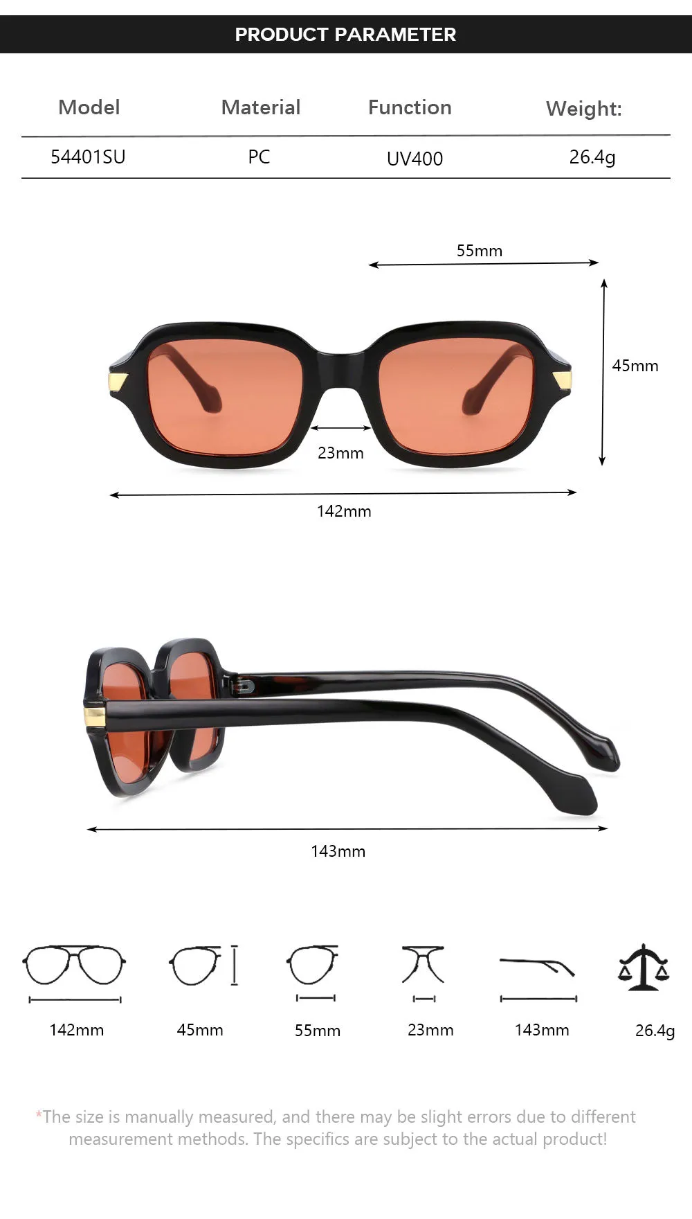 CCspace Unisex Full Rim Square Resin Alloy Frame Punk Sunglasses 54401