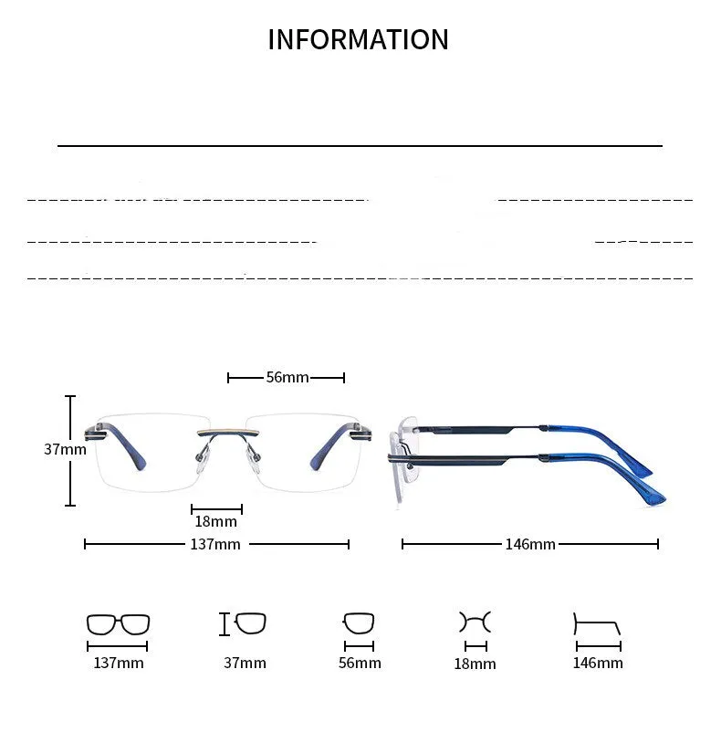 CCspace Unisex Rimless Square Alloy Eyeglasses 55384