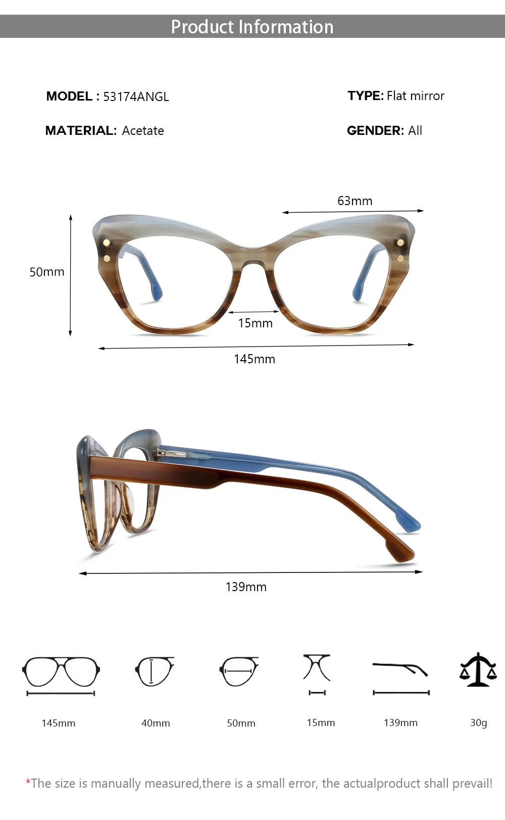 CCspace Women's Full Rim Butterfly Cat Eye Acetate Eyeglasses 53174