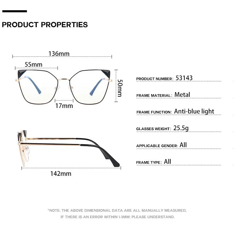 CCspace Women's Full Rim Cat Eye Acetate Alloy Frame Eyeglasses 53143