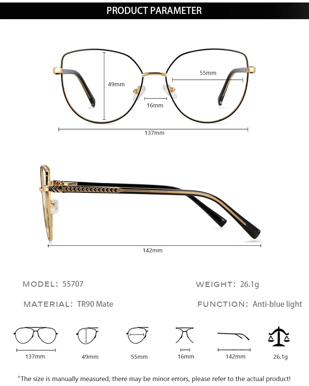 CCspace Women's Full Rim Cat Eye Alloy Eyeglasses 55707