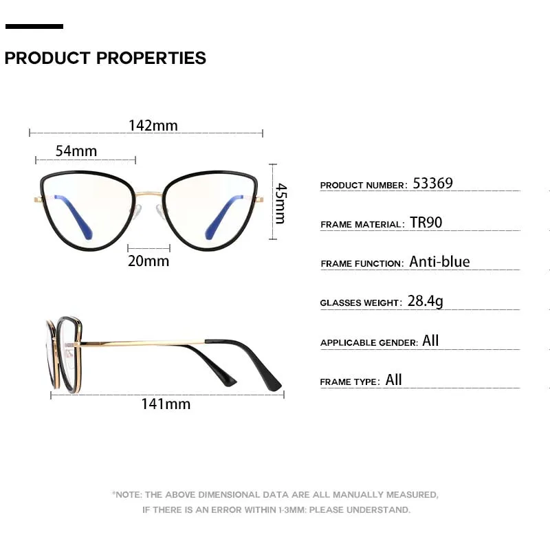 CCspace Women's Full Rim Cat Eyel Tr 90 Titanium Frame Eyeglasses 53369