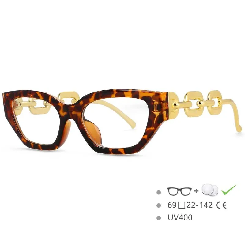 CCspace Women's Full Rim Oversized Cat Eye PC Resin Chain Leg Frame Eyeglasses 53235