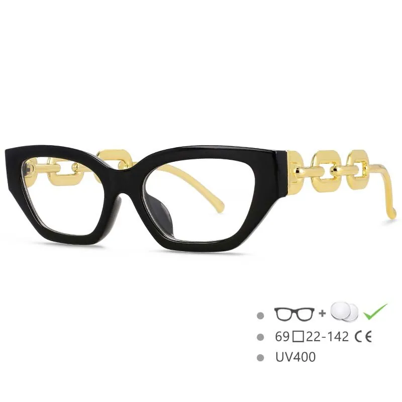 CCspace Women's Full Rim Oversized Cat Eye PC Resin Chain Leg Frame Eyeglasses 53235
