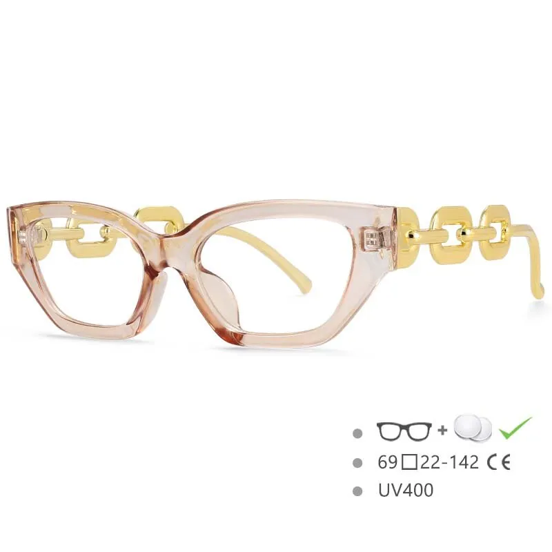 CCspace Women's Full Rim Oversized Cat Eye PC Resin Chain Leg Frame Eyeglasses 53235