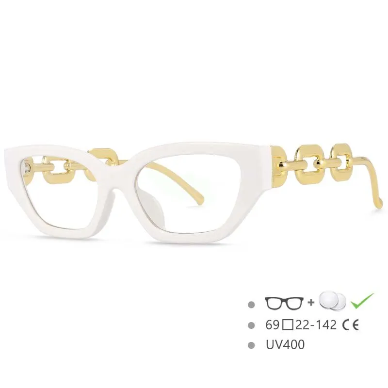 CCspace Women's Full Rim Oversized Cat Eye PC Resin Chain Leg Frame Eyeglasses 53235