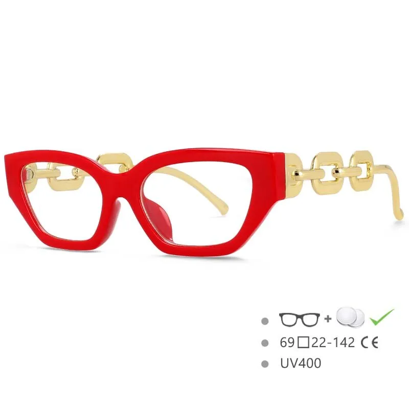 CCspace Women's Full Rim Oversized Cat Eye PC Resin Chain Leg Frame Eyeglasses 53235