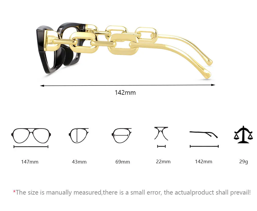 CCspace Women's Full Rim Oversized Cat Eye PC Resin Chain Leg Frame Eyeglasses 53235