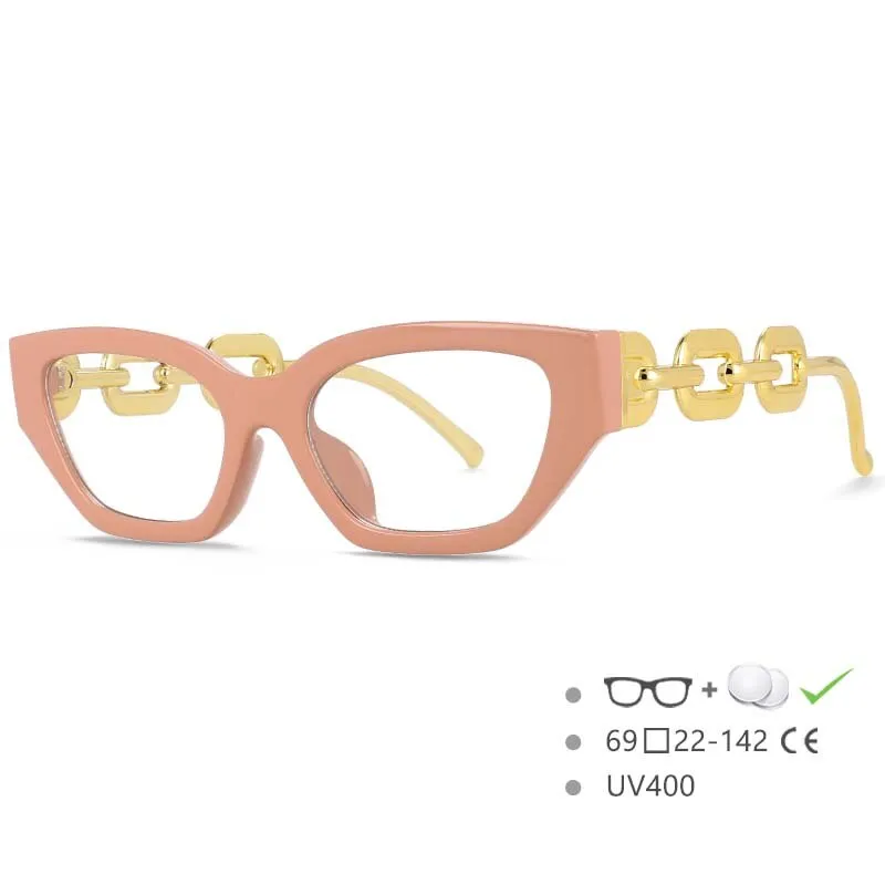 CCspace Women's Full Rim Oversized Cat Eye PC Resin Chain Leg Frame Eyeglasses 53235