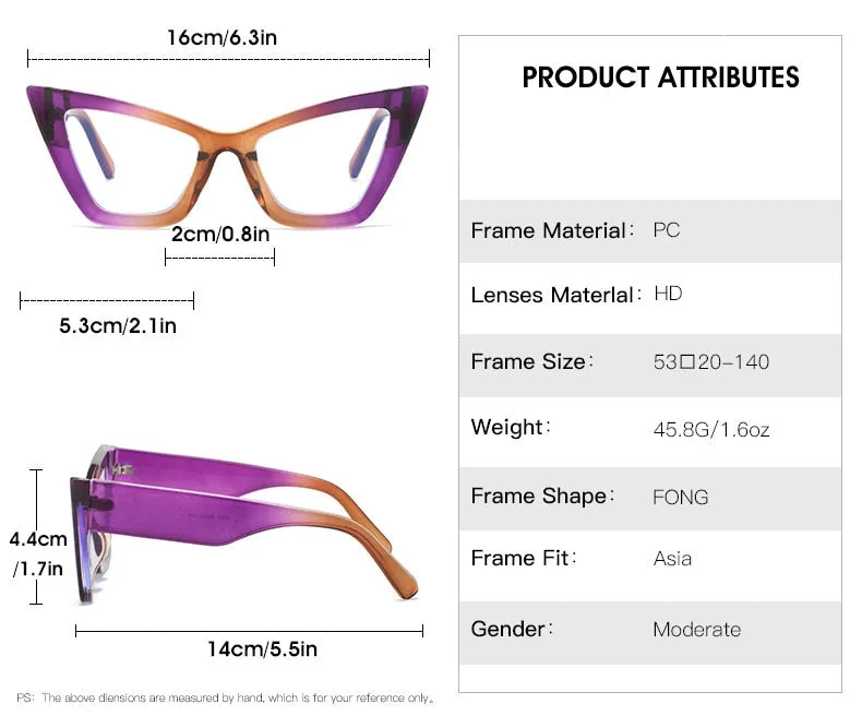 CCspace Women's Full Rim Oversized Square Cat Eye PC Eyeglasses 56294