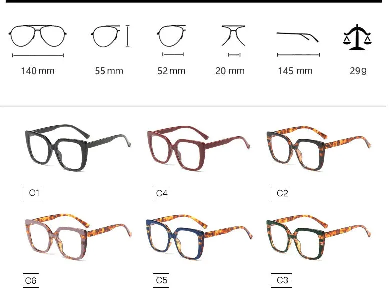 CCspace Women's Full Rim Oversized Square Resin Frame Eyeglasses 45759
