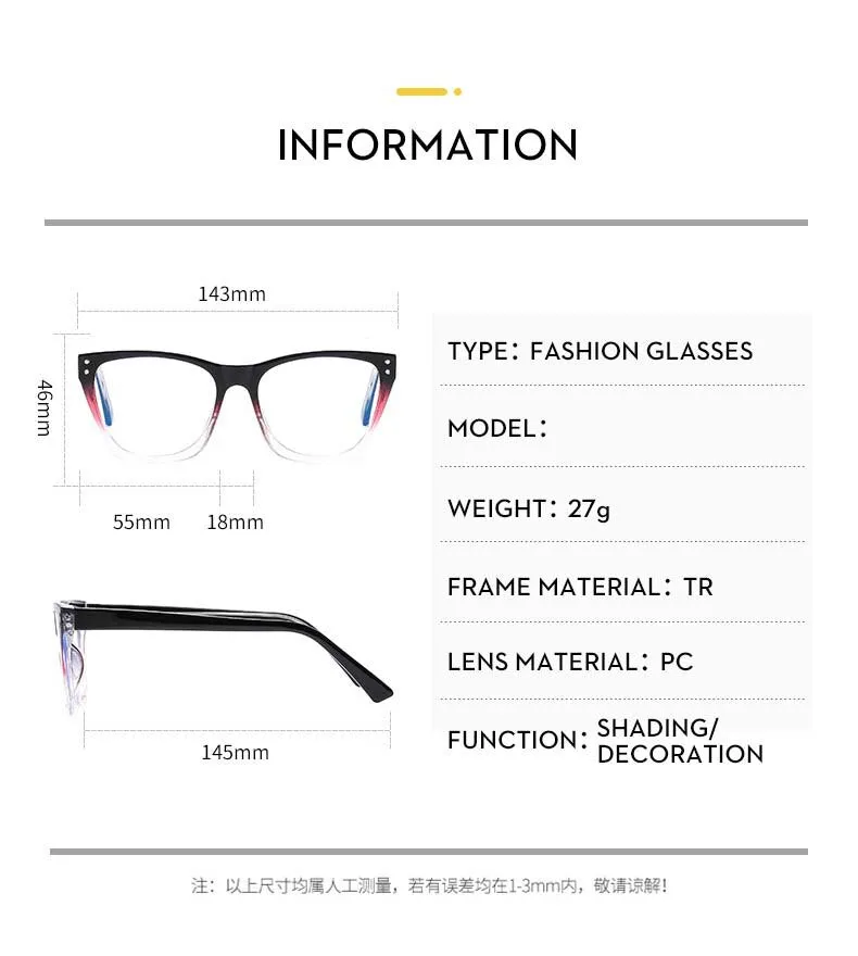 CCspace Women's Full Rim Oversized Tr 90 Titanium Eyeglasses 55152