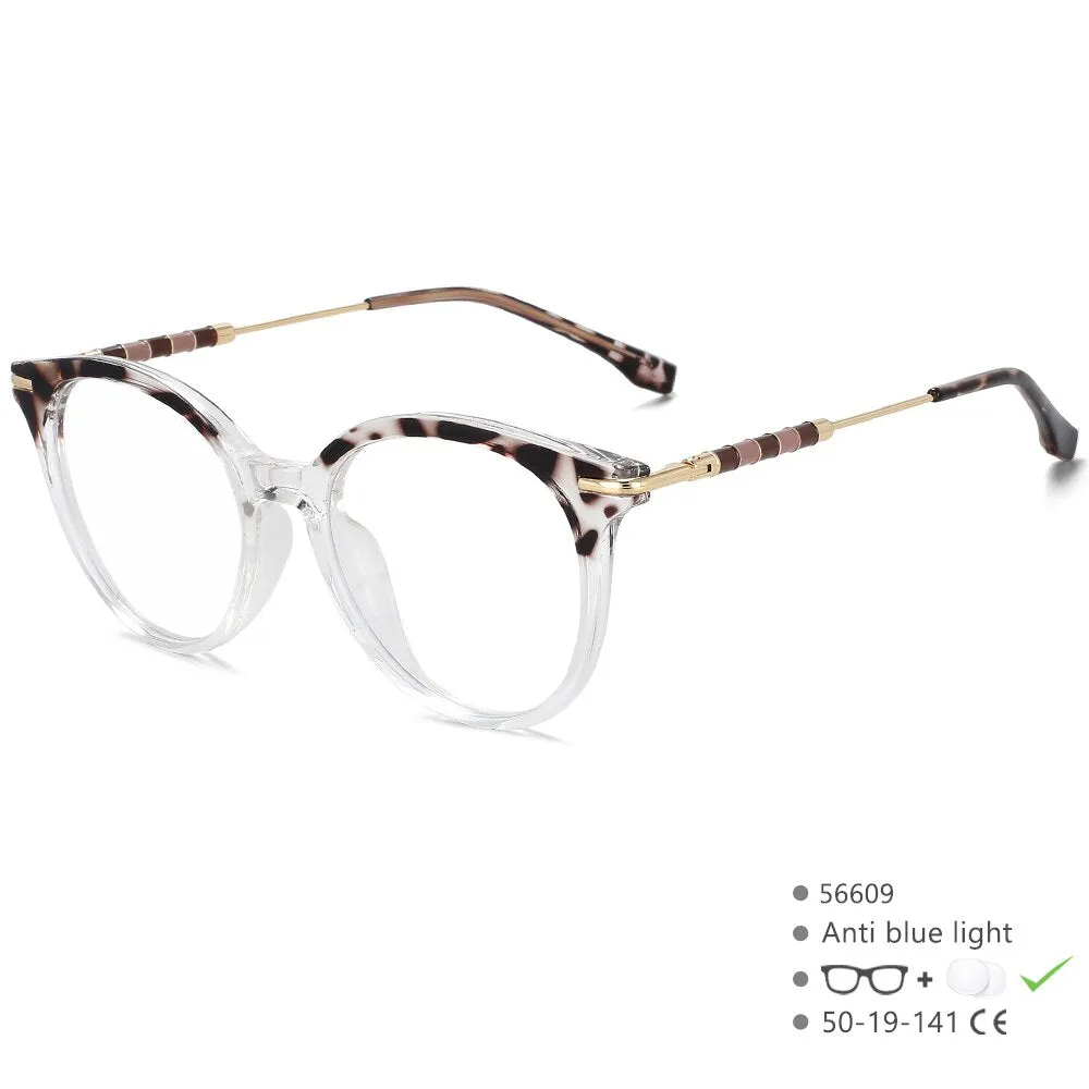 CCspace Women's Full Rim Round Acetate Alloy Eyeglasses 56609