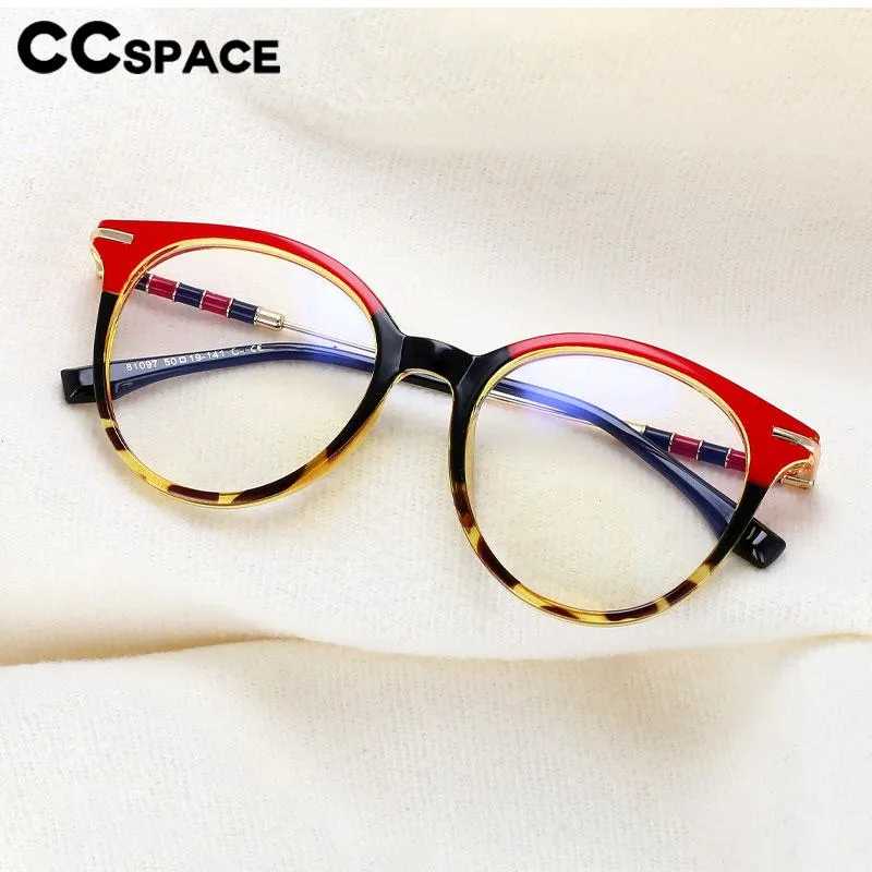 CCspace Women's Full Rim Round Acetate Alloy Eyeglasses 56609