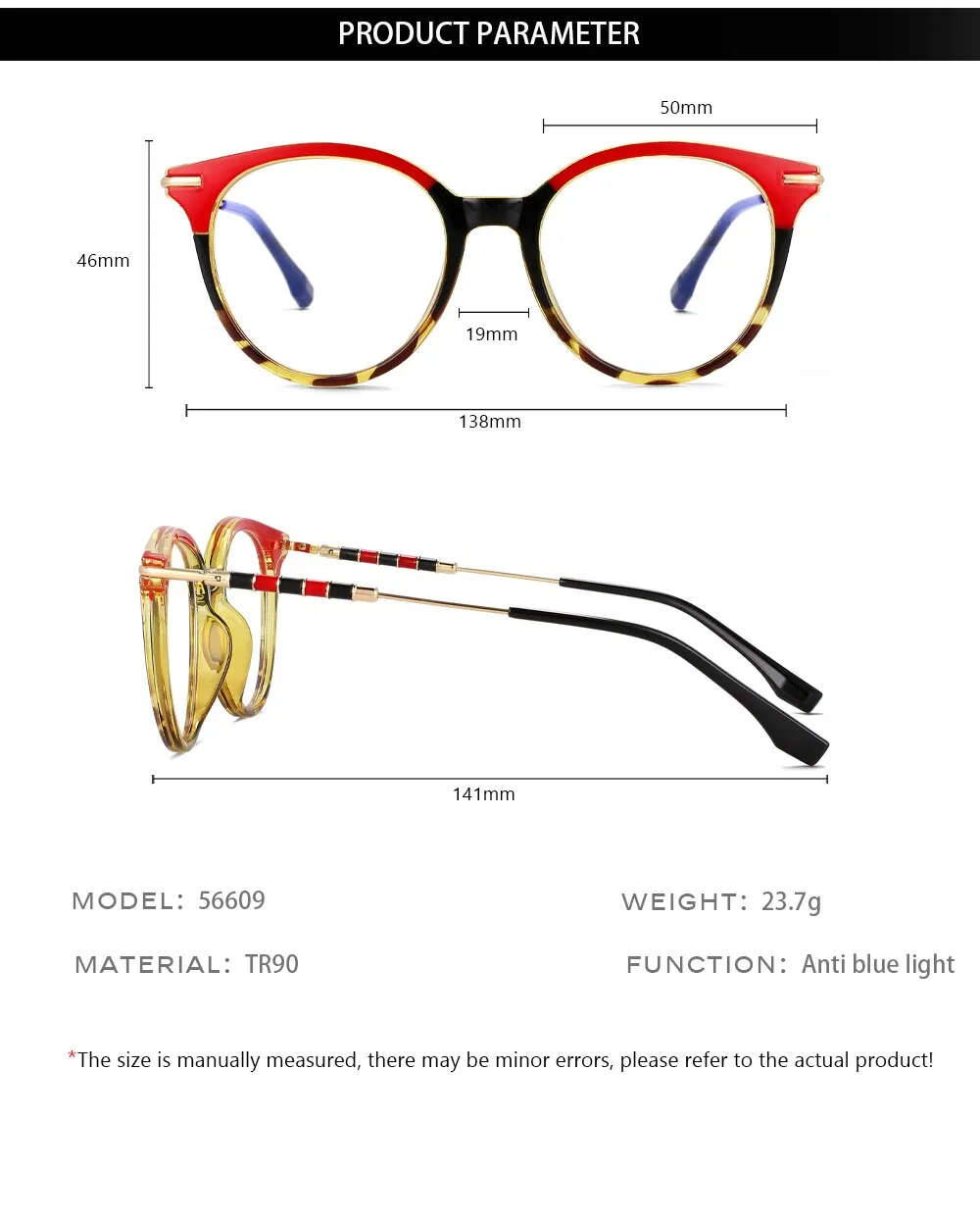 CCspace Women's Full Rim Round Acetate Alloy Eyeglasses 56609