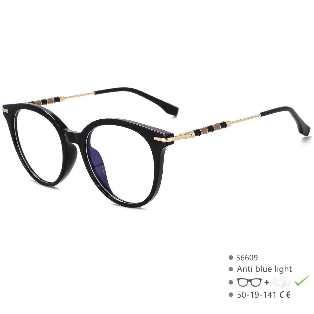 CCspace Women's Full Rim Round Acetate Alloy Eyeglasses 56609