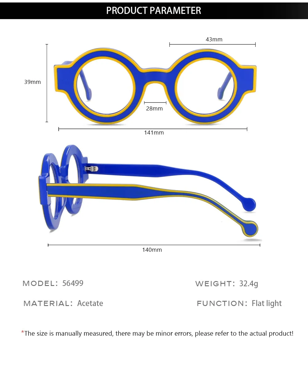 CCspace Women's Full Rim Round Acetate Eyeglasses 56499