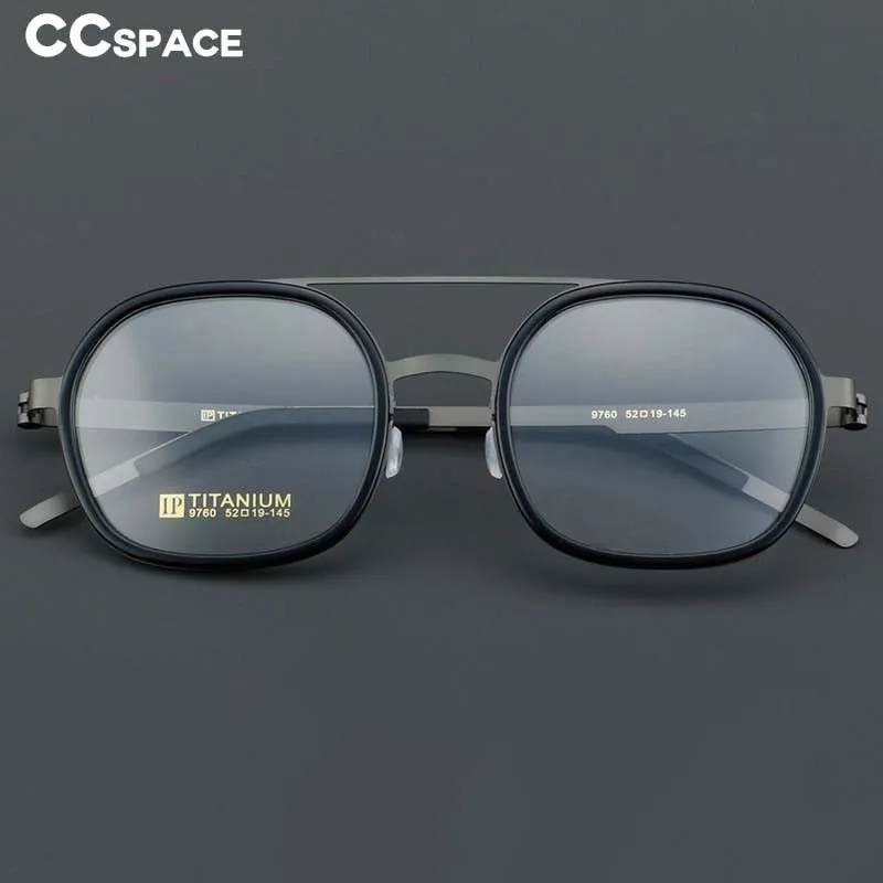 CCspace Women's Full Rim Round Square Double Bridge Titanium Acetate Eyeglasses 55022