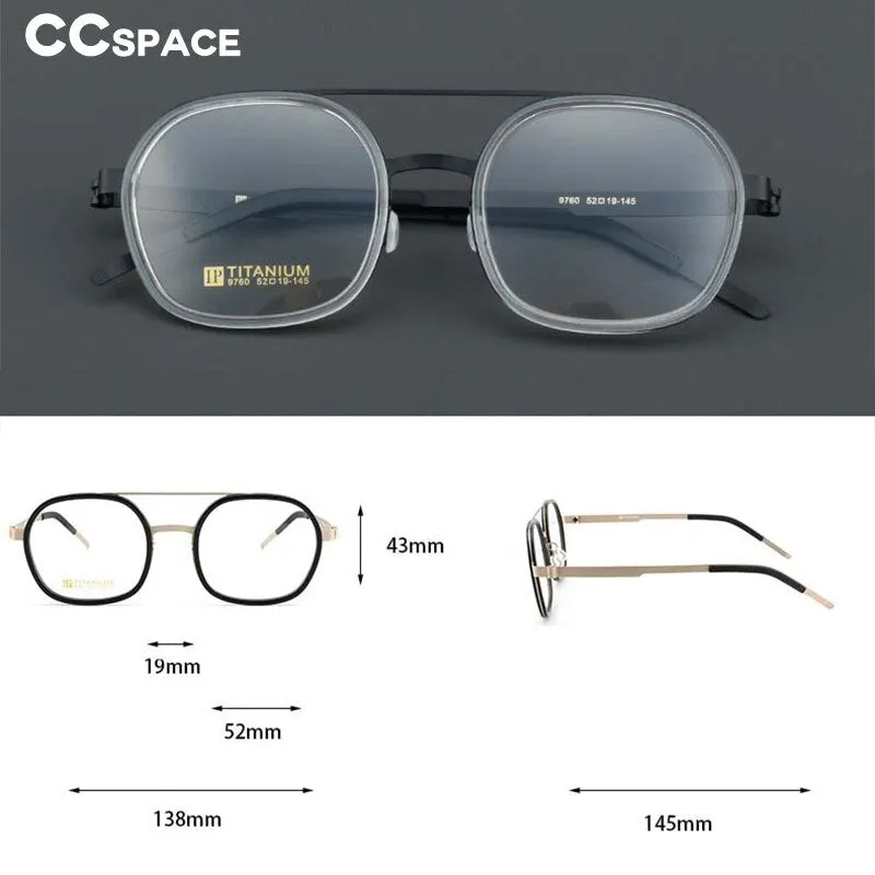 CCspace Women's Full Rim Round Square Double Bridge Titanium Acetate Eyeglasses 55022