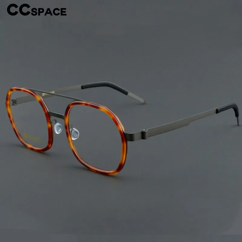 CCspace Women's Full Rim Round Square Double Bridge Titanium Acetate Eyeglasses 55022