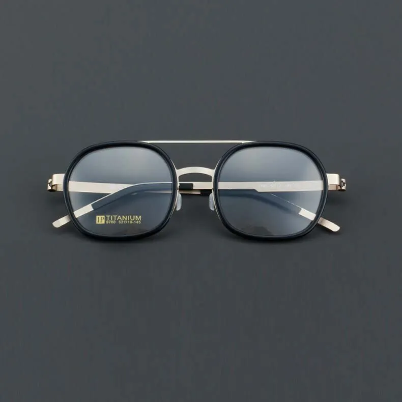 CCspace Women's Full Rim Round Square Double Bridge Titanium Acetate Eyeglasses 55022