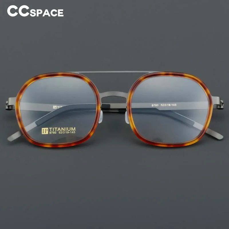 CCspace Women's Full Rim Round Square Double Bridge Titanium Acetate Eyeglasses 55022