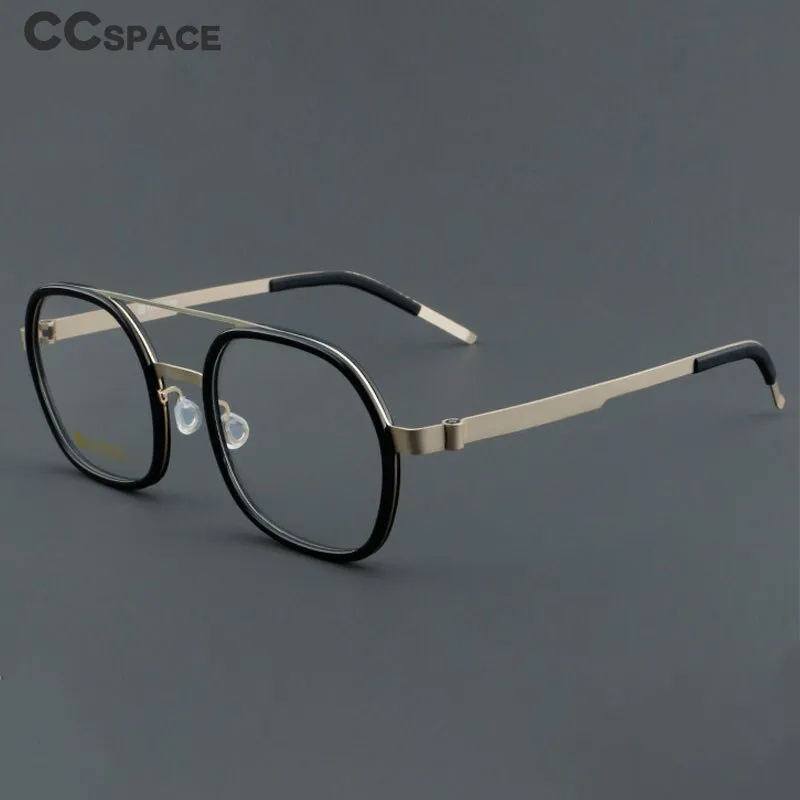 CCspace Women's Full Rim Round Square Double Bridge Titanium Acetate Eyeglasses 55022