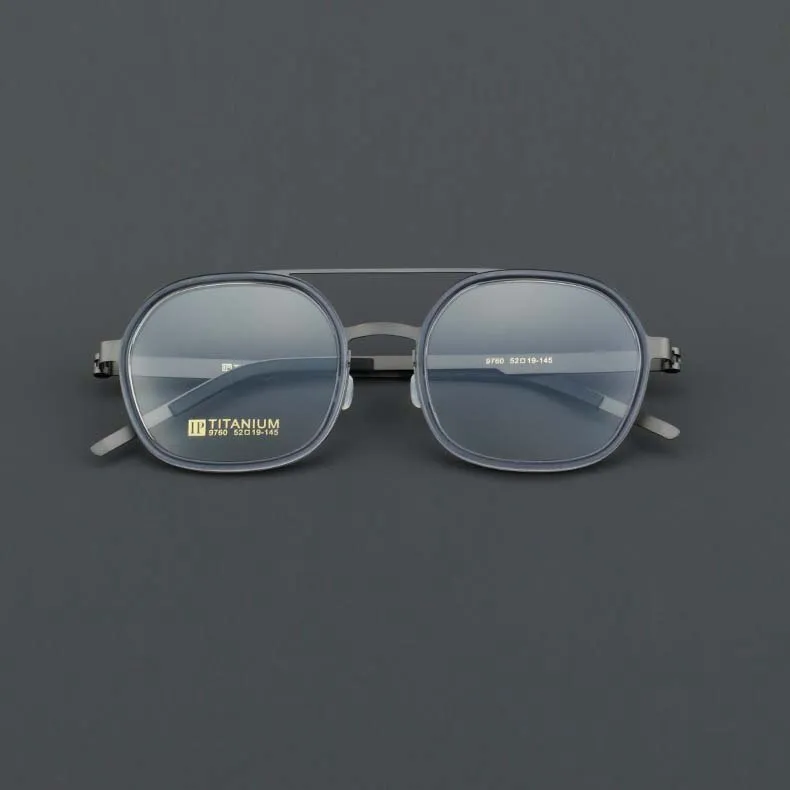 CCspace Women's Full Rim Round Square Double Bridge Titanium Acetate Eyeglasses 55022