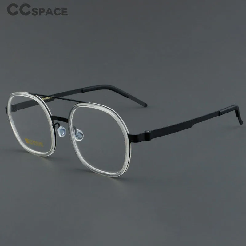 CCspace Women's Full Rim Round Square Double Bridge Titanium Acetate Eyeglasses 55022