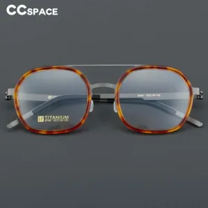 CCspace Women's Full Rim Round Square Double Bridge Titanium Acetate Eyeglasses 55022