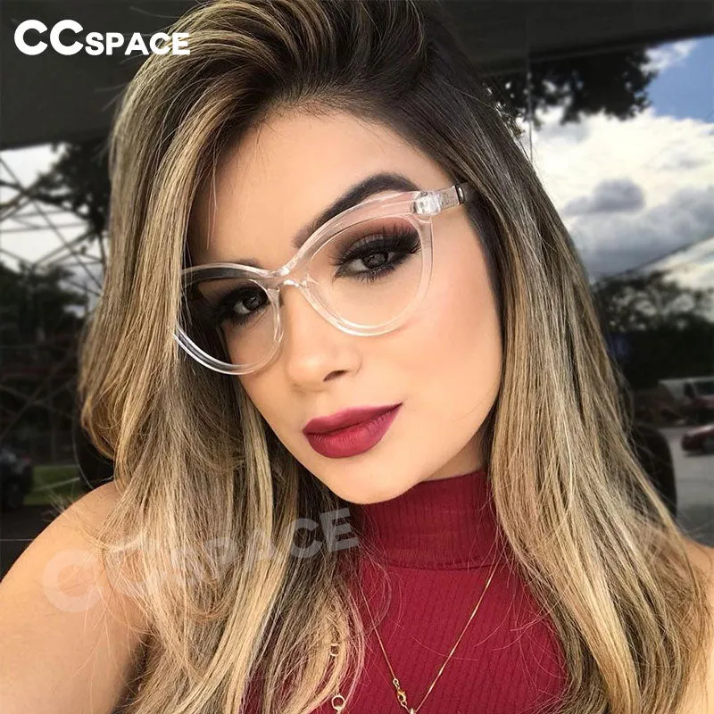 CCspace Women's Full Rim Square Brow Line Cat Eye Resin Frame Eyeglasses 45490