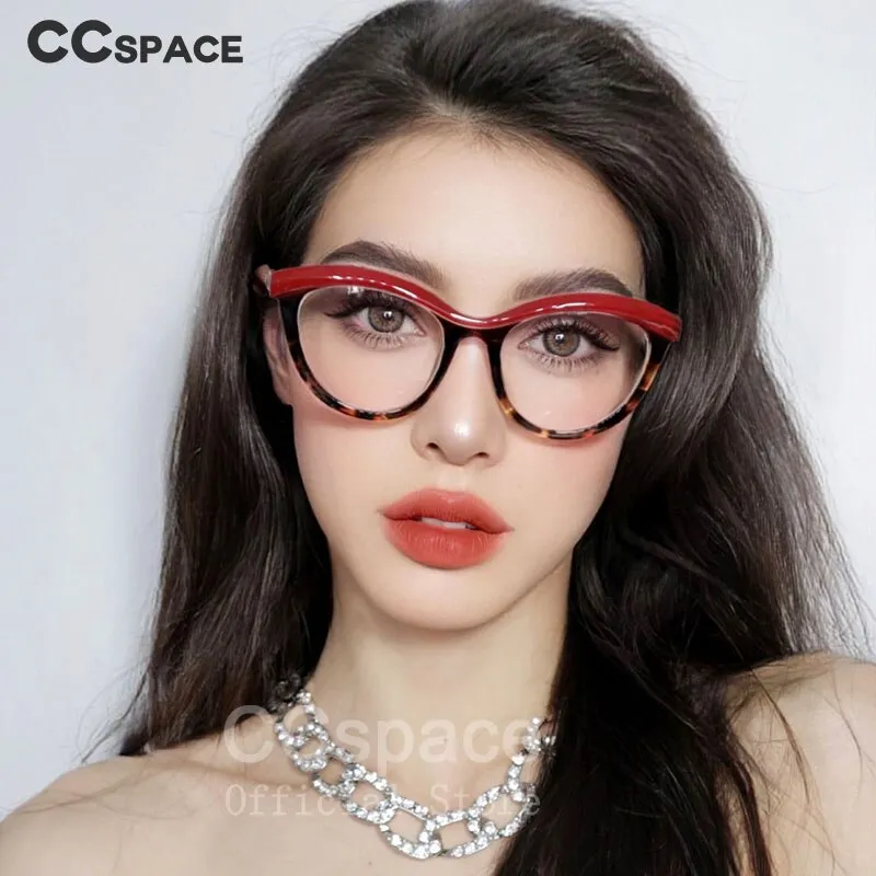 CCspace Women's Full Rim Square Brow Line Cat Eye Resin Frame Eyeglasses 45490