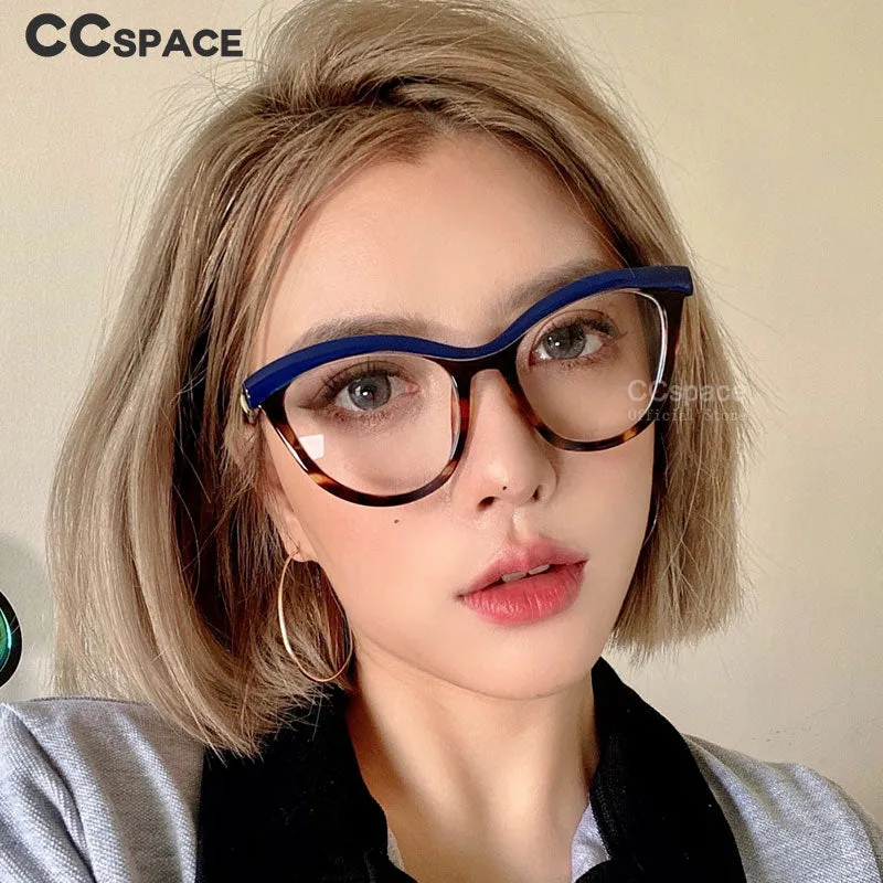 CCspace Women's Full Rim Square Brow Line Cat Eye Resin Frame Eyeglasses 45490