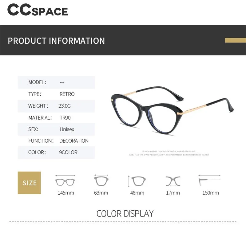 CCspace Women's Full Rim Square Cat Eye Tr 90 Titanium Eyeglasses 53226