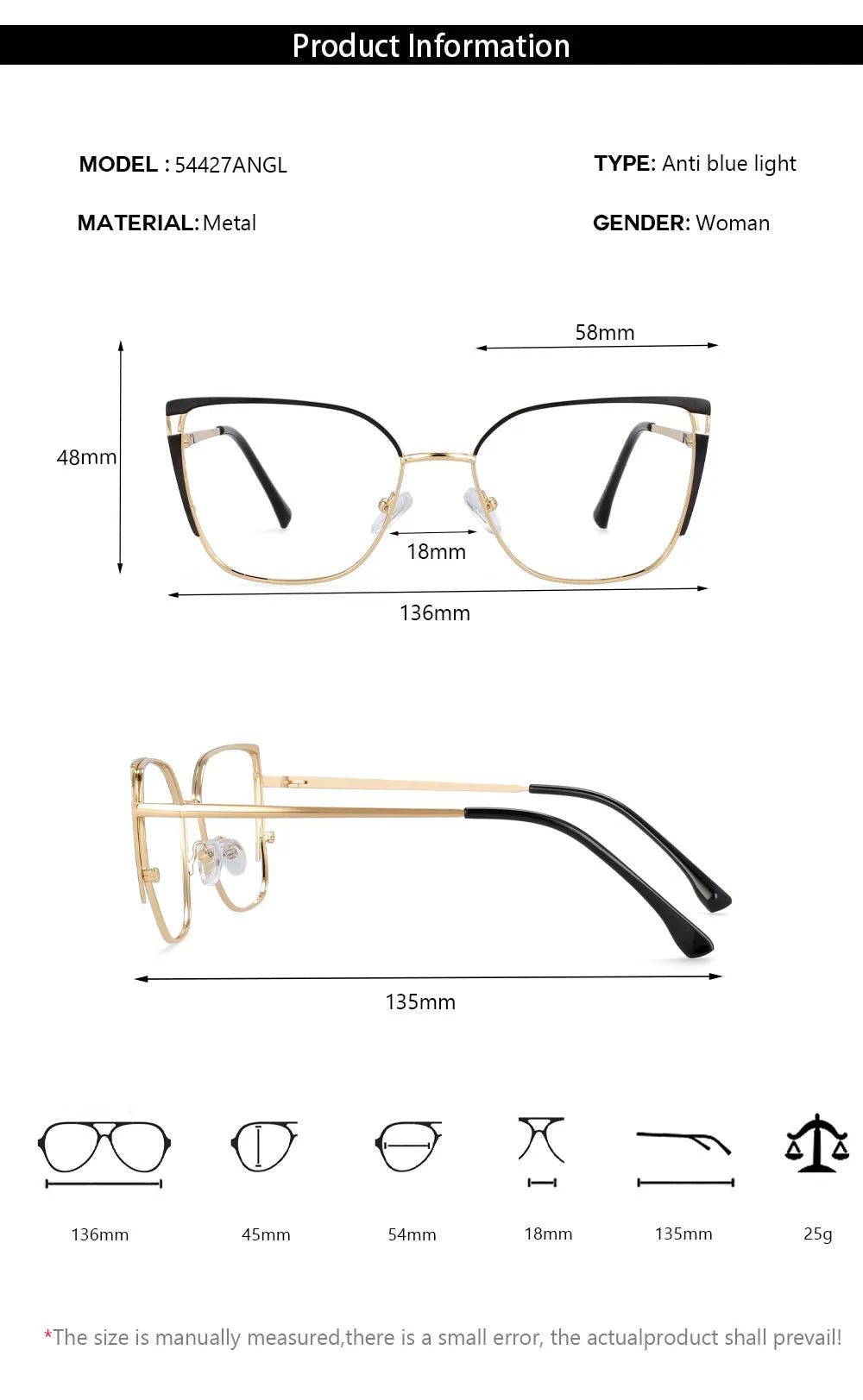 CCspace Women's Full Rim Square Cat Eye Tr 90 Titanium Eyeglasses 54427