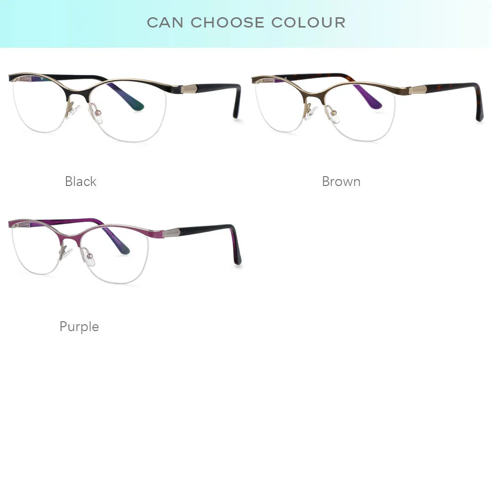 CCspace Women's Semi Rim Brow Line Cat Eye Alloy Acetate Frame Eyeglasses 53988