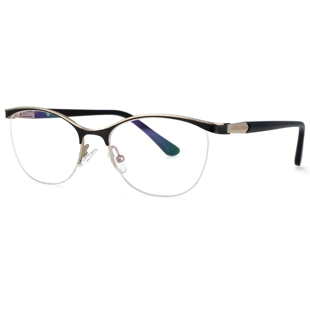 CCspace Women's Semi Rim Brow Line Cat Eye Alloy Acetate Frame Eyeglasses 53988